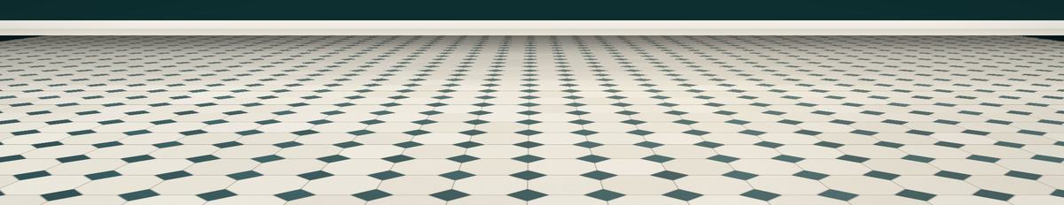 Rendered illustration of a room with a patterned sheet vinyl floor